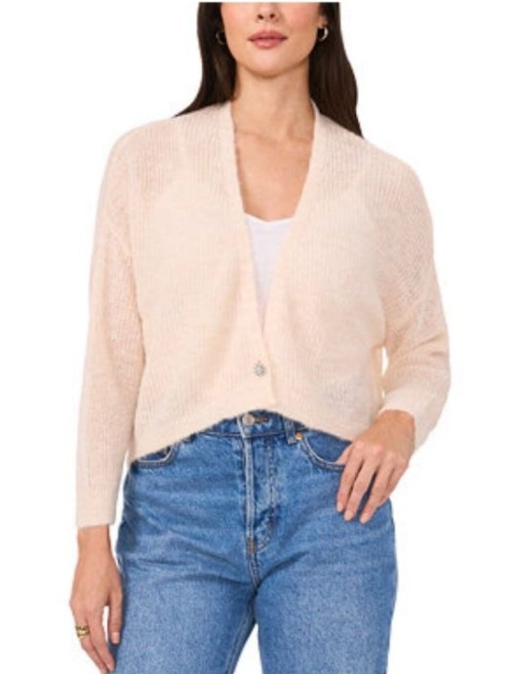 $89 Vince Camuto Women's V-Neck Drop-Shoulder Button Cardigan Pink Size S